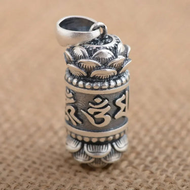 925 Sterling Silver Six True Words Mantra Lotus Locket Pendant - Om Mani Padme Hum